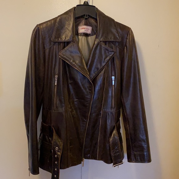 Leather Moto Jacket by FEMININ TOUCH. - Picture 7 of 13
